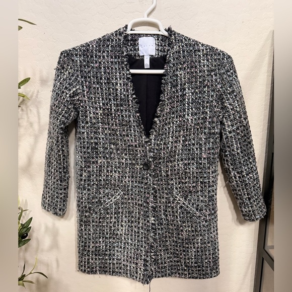 Leith Jackets & Blazers - Leith Black & White Tweed Open-Front Blazer